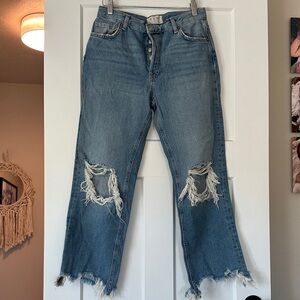 We The Free Frayed Hem Cropped Jeans in Blue